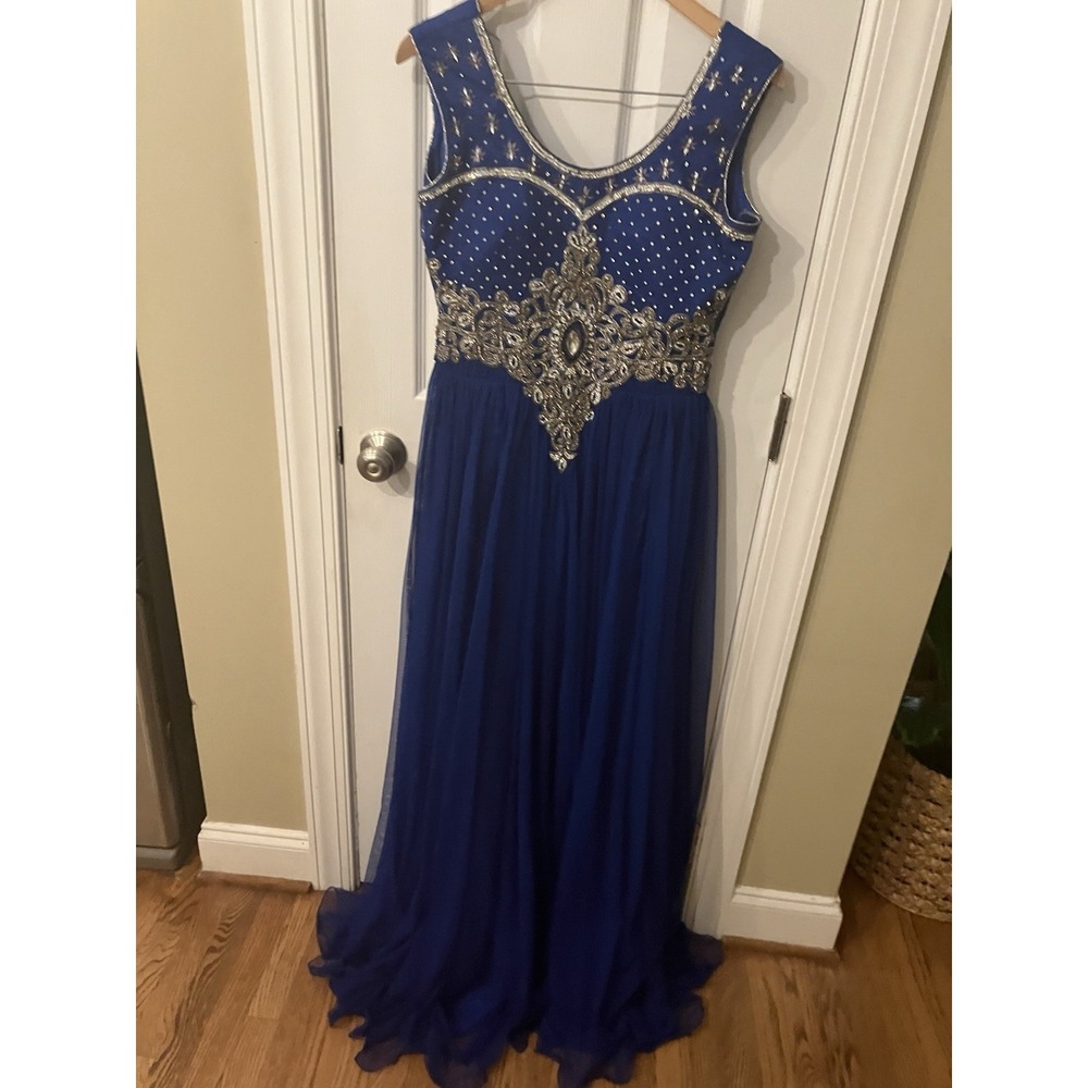 ROYAL BLUE Classic Signature Flowy DRESS Embroidered LONG GOWN Matching Dupatta